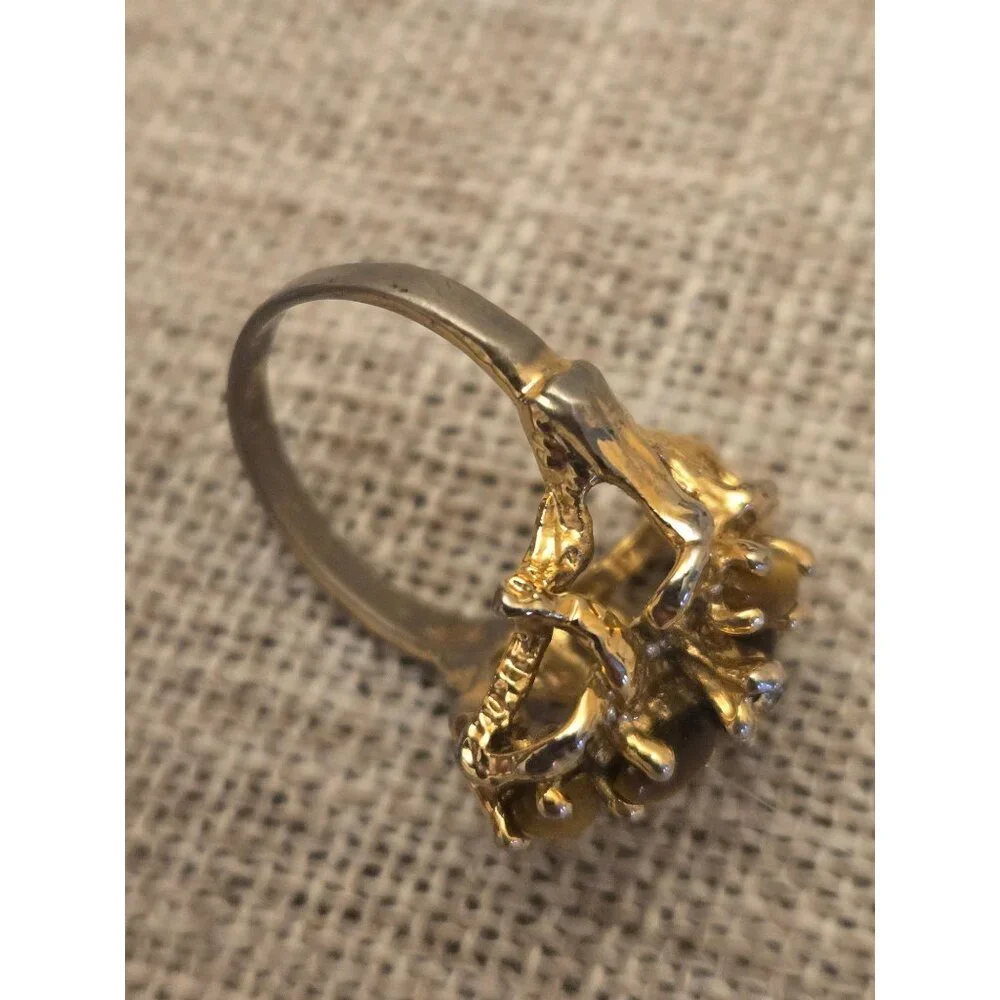 Vintage Gold Cluster Ring‎ Tigers Eye Rhinestones Size 5  Statement